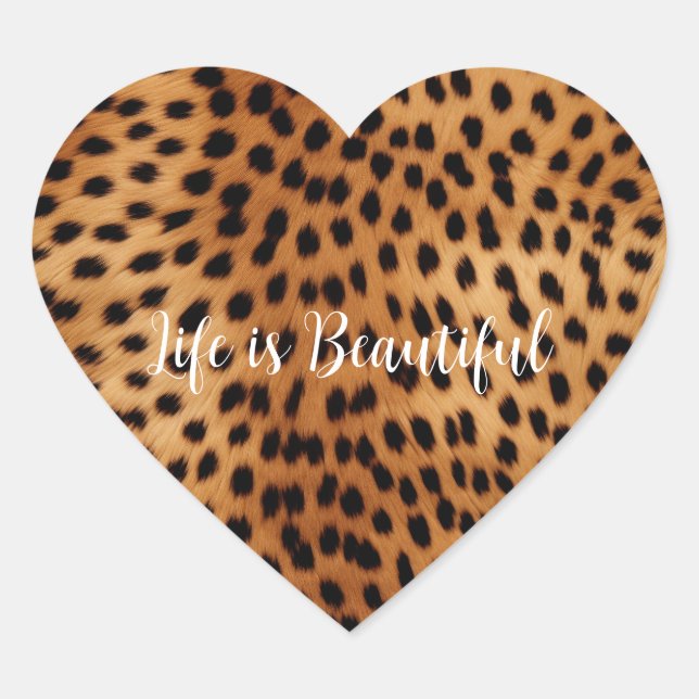Brown and Black Cheetah Animal print Heart Sticker (Front)