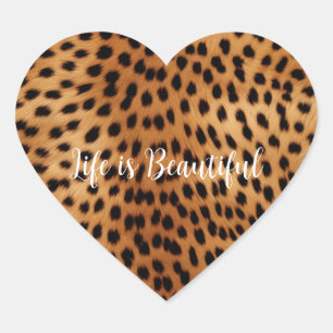 Brown and Black Cheetah Animal print Heart Sticker