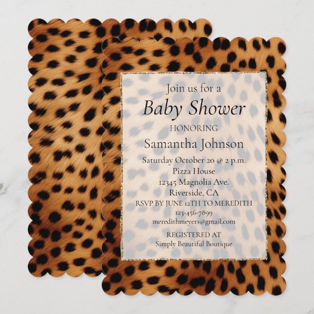 Brown and Black Cheetah Animal print Invitation (Front/Back)