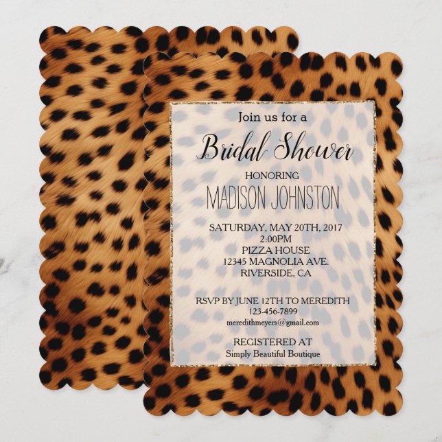 Brown and Black Cheetah Animal print Invitation (Front/Back)