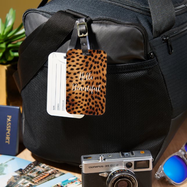 Brown and Black Cheetah Animal print Luggage Tag (Front & Back)