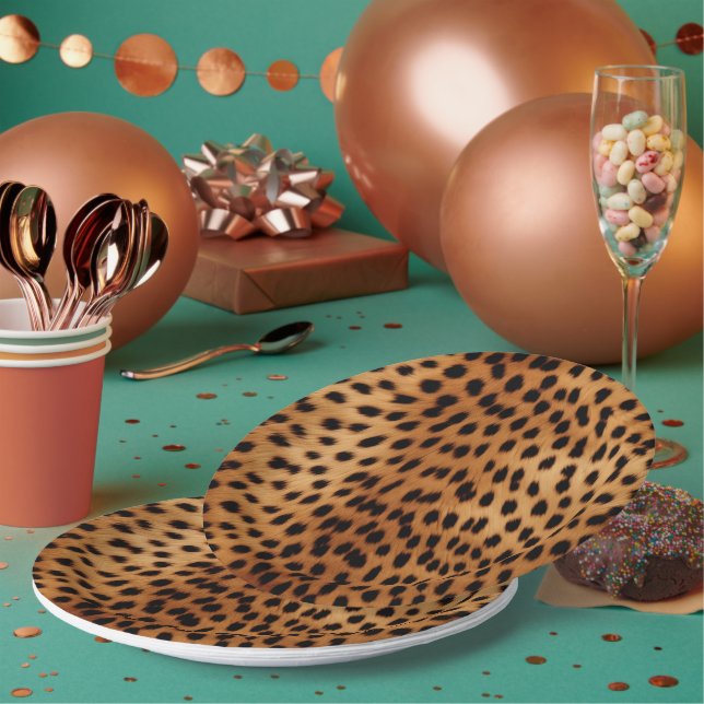 Brown and Black Cheetah Animal print Paper Plate (Multi)