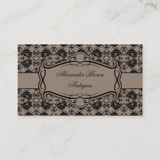 Brown and Black Damask Business Card (Front)