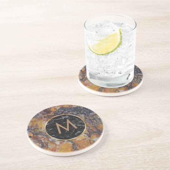 Brown And Black Faux Marble Stone Coaster (Side)