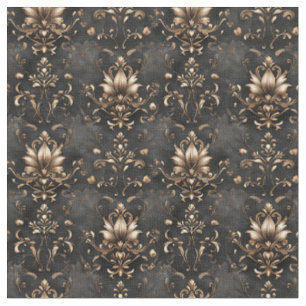 Brown and Black Floral Damask Fabric