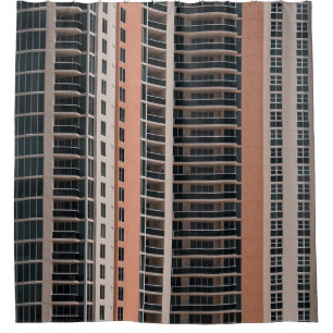 Brown and black high-rise building shower curtain