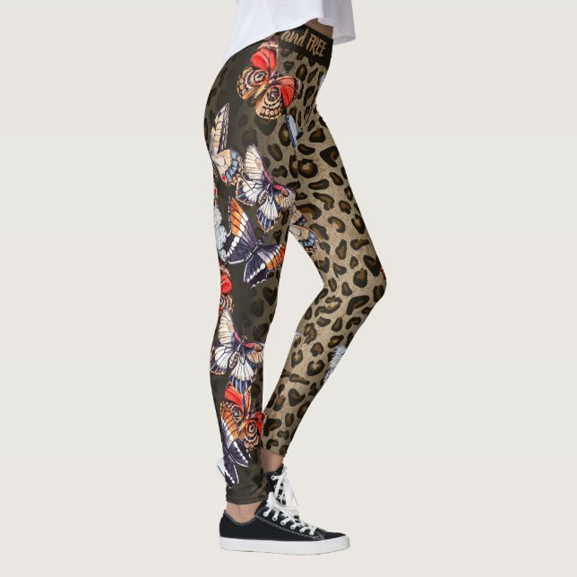 Brown and Black Leopard Colourful Butterflies Leggings (Right)