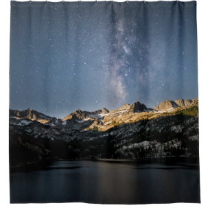 BROWN AND BLACK MOUNTAIN UNDER GRAY CLOUDY SKY SHOWER CURTAIN