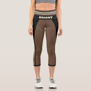 Brown and Black Racing Stripe Name Template Capri Leggings