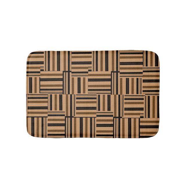 Brown and Black Stripes Faux Wood Bath Mats (Front)