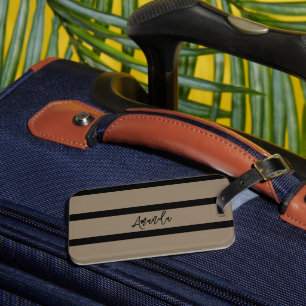 Brown and black stripes pattern personalised luggage tag