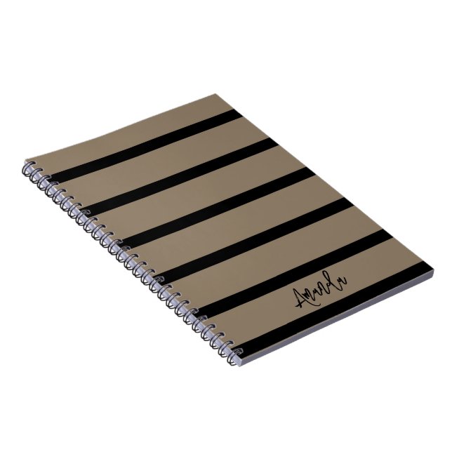 Brown and black stripes pattern personalised notebook (Right Side)
