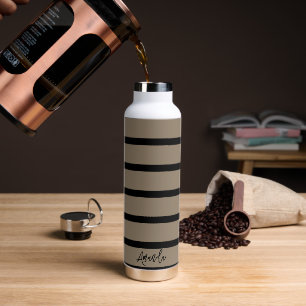 Brown and black stripes pattern personalised water bottle