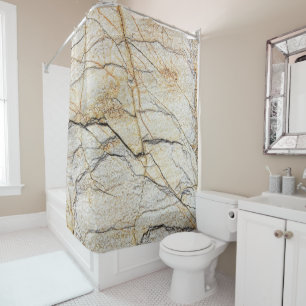 Brown and Black Textured Mable Stone Shower Curtain