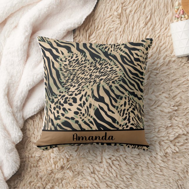Brown and black tiger and zebra print cushion (Blanket)