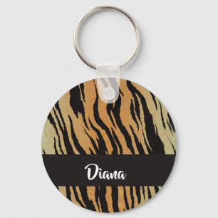 Brown and black tiger print key ring