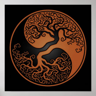 Brown and Black Tree of Life Yin Yang Poster