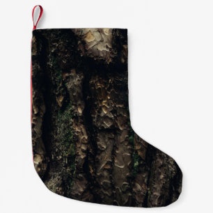 Brown and black tree trunk small christmas stocking