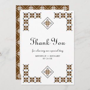 Brown and Black Ukrainian Embroidery Wedding Thank You Card