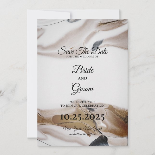 Brown and Black Watercolor Save the Date Card (Front)