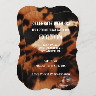 Brown and Black Western Cowhide Invitation