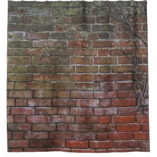 Brown and black wooden board shower curtain