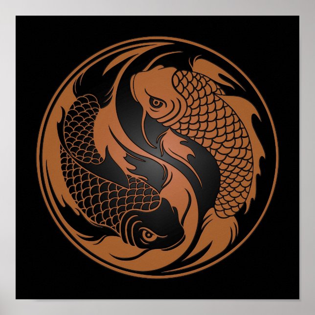 Brown and Black Yin Yang Koi Fish Poster (Front)