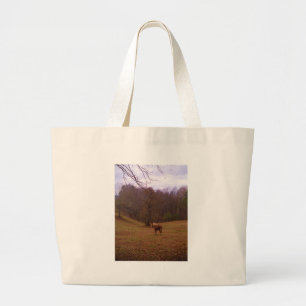 Brown and Blonde Horse in a field Large Tote Bag