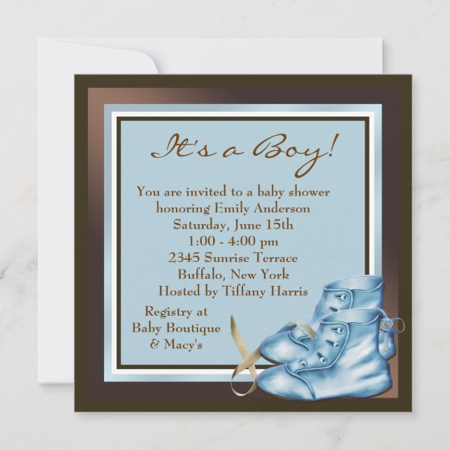 Brown and Blue Baby Boy Shower Invitation (Front)