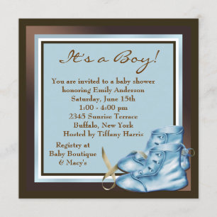 Brown and Blue Baby Boy Shower Invitation