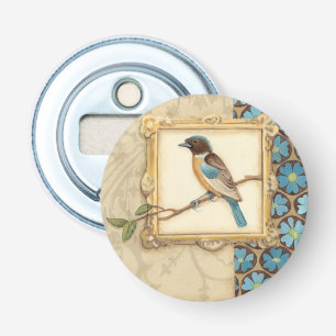 Brown and Blue Bird on a Branch Looking Up Bottle Opener