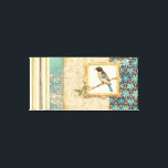 Brown and Blue Bird on a Branch Looking Up Canvas Print<br><div class="desc">Meagan Meagher is a talented abstract and designer. This painting contains many different neutral and vivid colours like teal-blue, beige and light yellow. The frame around the bird adds a classy touch. Customise your favourite Zazzle product using this beautiful image.</div>