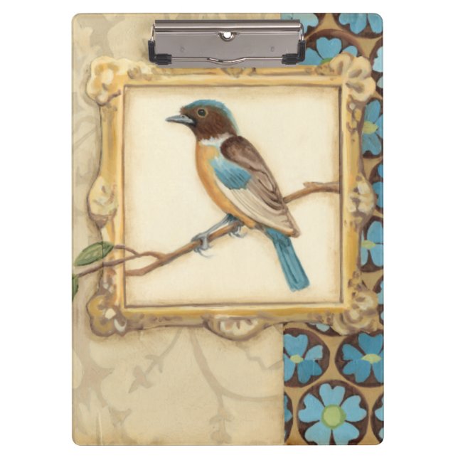 Brown and Blue Bird on a Branch Looking Up Clipboard (Front)