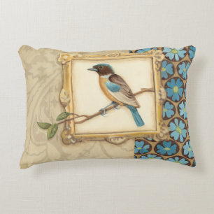 Brown and Blue Bird on a Branch Looking Up Decorative Cushion