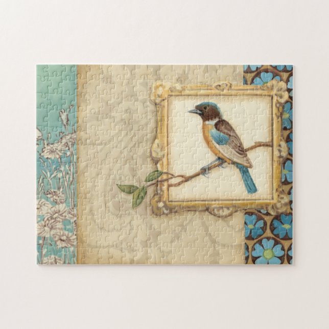 Brown and Blue Bird on a Branch Looking Up Jigsaw Puzzle (Horizontal)