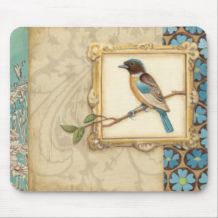 Brown and Blue Bird on a Branch Looking Up Mouse Mat