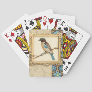 Brown and Blue Bird on a Branch Looking Up Playing Cards