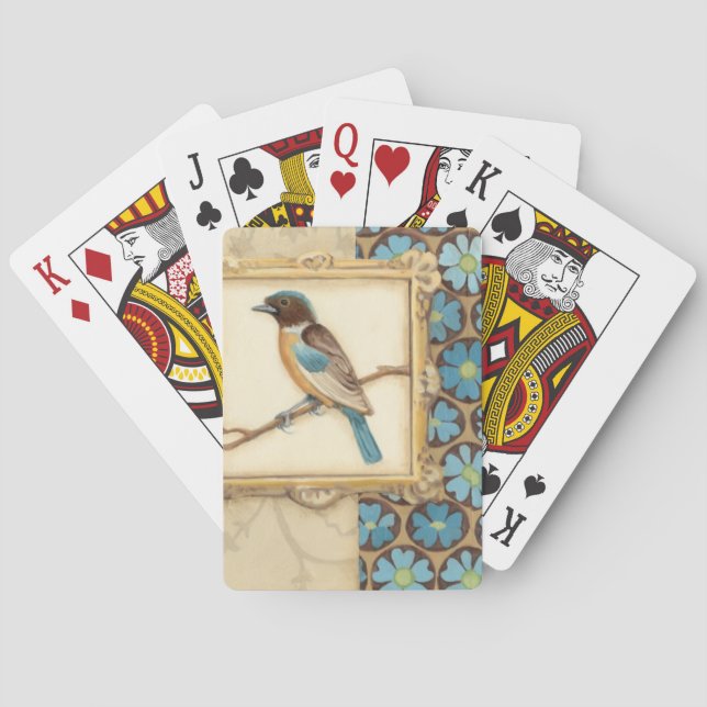 Brown and Blue Bird on a Branch Looking Up Playing Cards (Back)