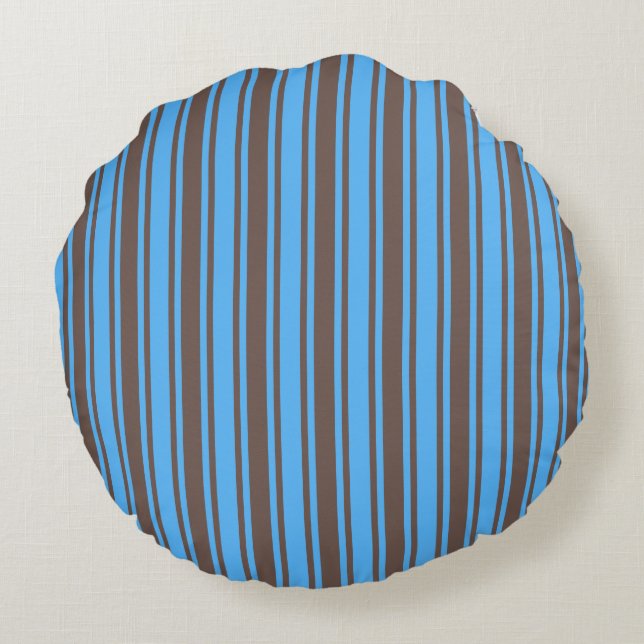 Brown and blue candy stripes round cushion (Back)