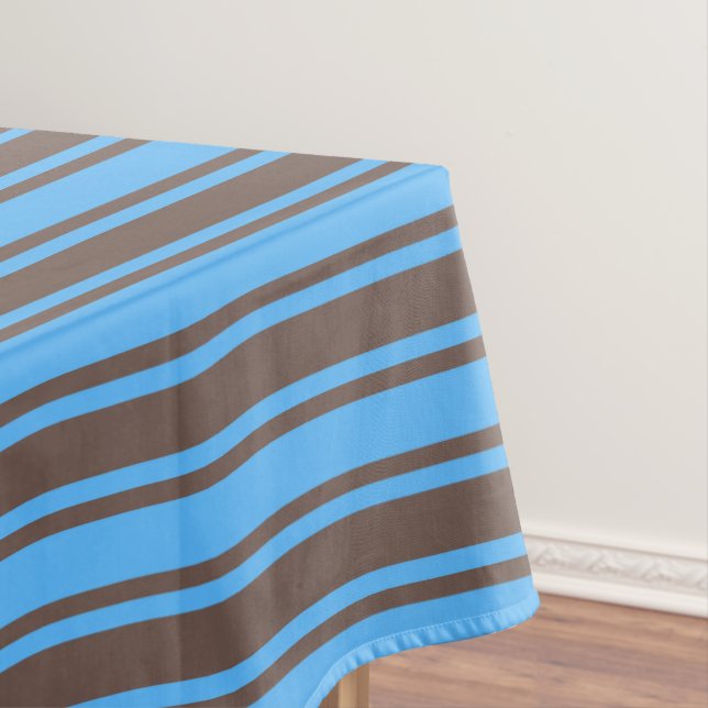 Brown and blue candy stripes tablecloth (In Situ)
