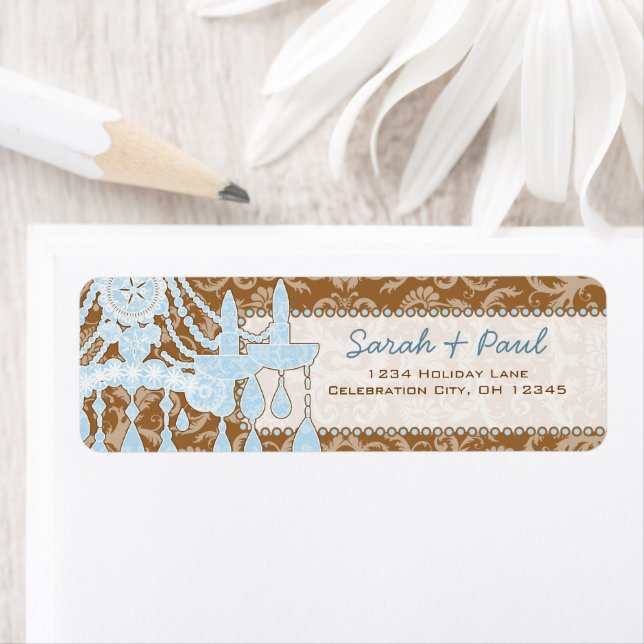 Brown and Blue Chandeliers Return Address Label (Insitu)