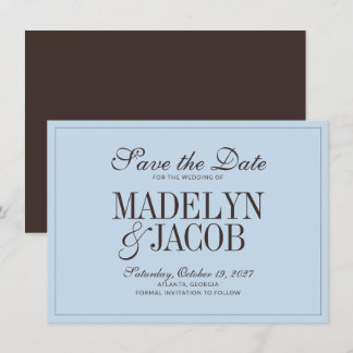 Brown and Blue Classic Wedding Save the Date