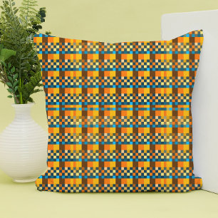 Brown and blue colours abstract pixel art 8-bit cushion