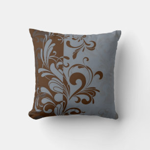 Brown and Blue Contemporary Swirl Cushion