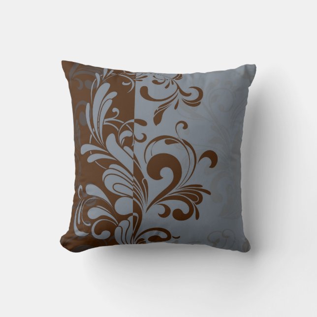 Brown and Blue Contemporary Swirl Cushion (Front)