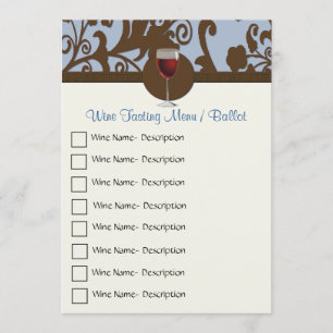 Brown and Blue Damask Wine Tasting Menu