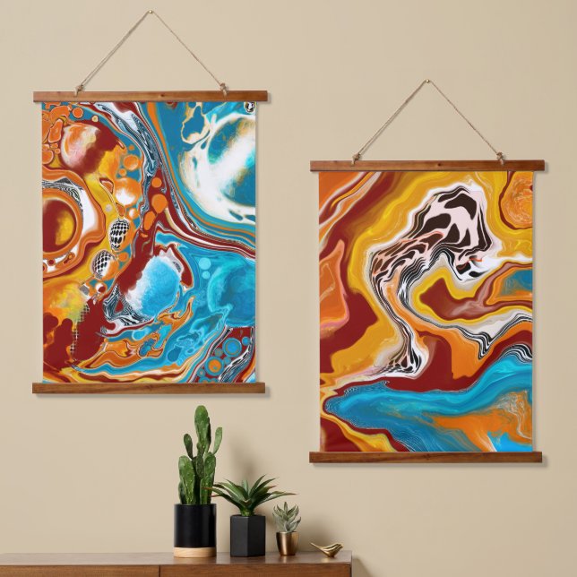 Brown and Blue Digital Fluid Art Hanging Tapestry (Asymmetrical)