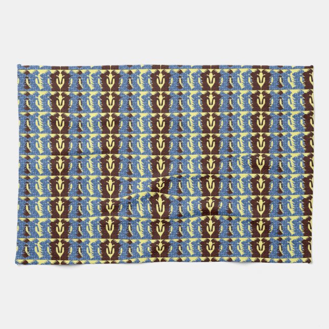Brown and Blue Figures Kitchen Towel (Horizontal)
