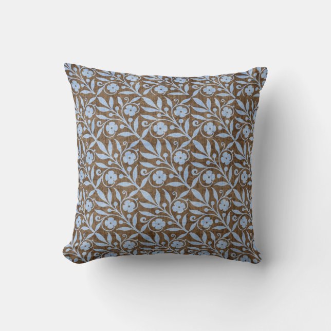 Brown and Blue Floral Cushion (Front)
