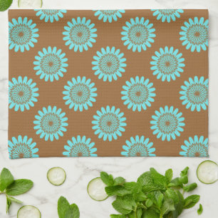 Brown And Blue Floral Pattern Tea Towel